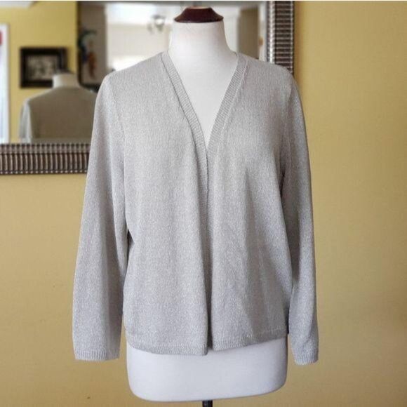 EILEEN FISHER Cropped Open Front Cotton Cardigan Metallic Women's Size Large - Picture 5 of 11
